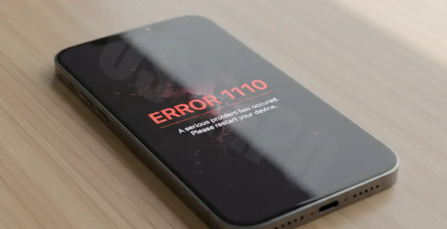 iPhone 16 Pro screen showing system error code 1110.