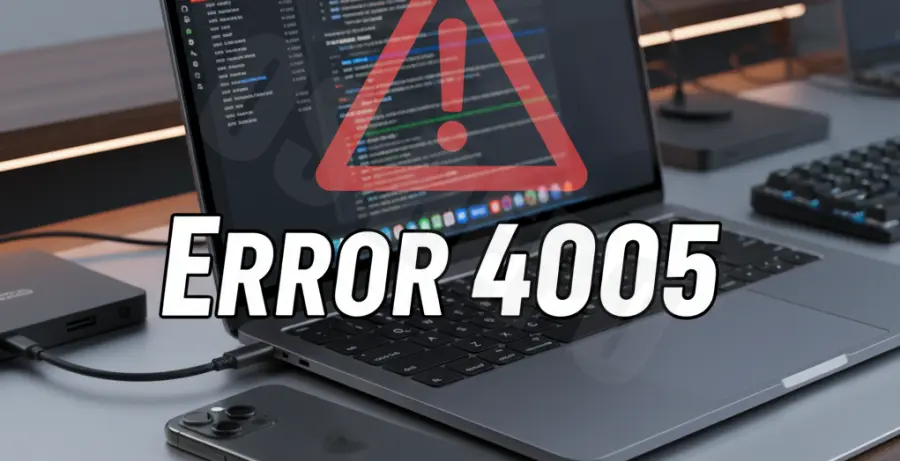 iPhone 16 Pro connected to a computer displaying restore error 4005.