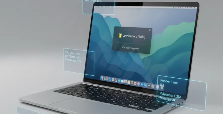 macOS Sequoia battery drain troubleshooting guide showing a MacBook screen.