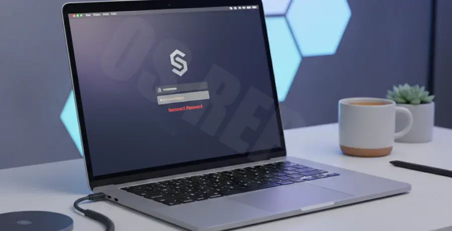 macOS Sequoia login screen showing a password error on a MacBook Pro.
