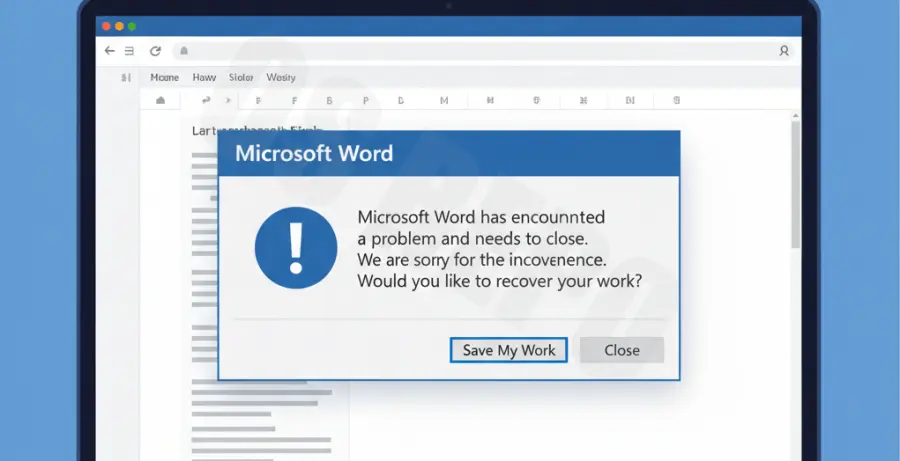 Troubleshooting the Microsoft Word has stopped working error on a Windows computer.