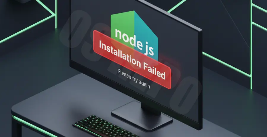 Node.js setup wizard error message on a Windows computer screen.
