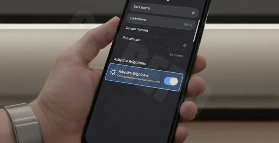Google Pixel 9 screen showing adaptive brightness settings to fix display flickering issues.