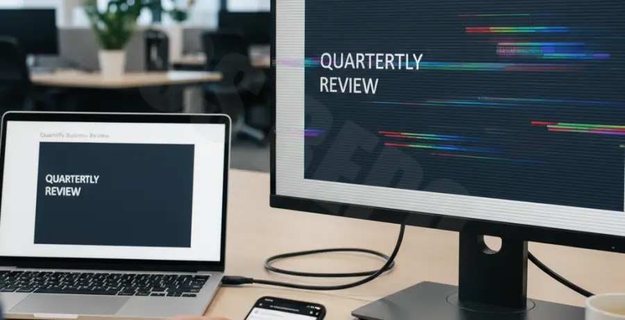 PowerPoint flickering on a secondary monitor in a workspace setting.