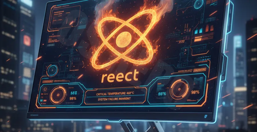 A visual representation of a React.js application overheating due to excessive re-rendering.