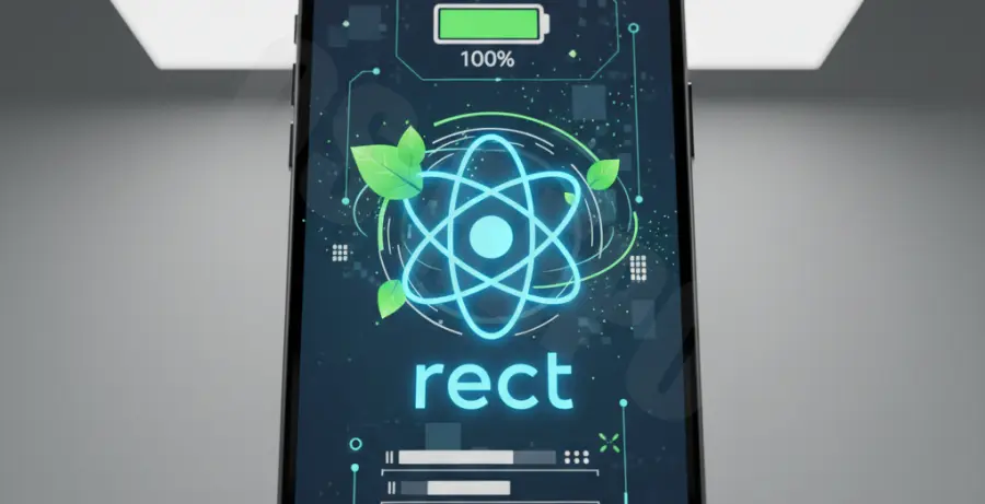 A smartphone showing optimized React PWA battery performance.