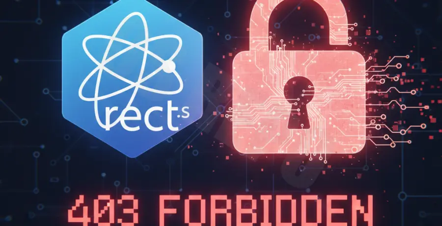 React login 403 forbidden error fix illustration showing authentication failure and code components.