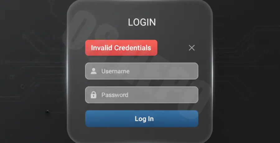 React login screen with an invalid credentials error message shown in a red alert box.