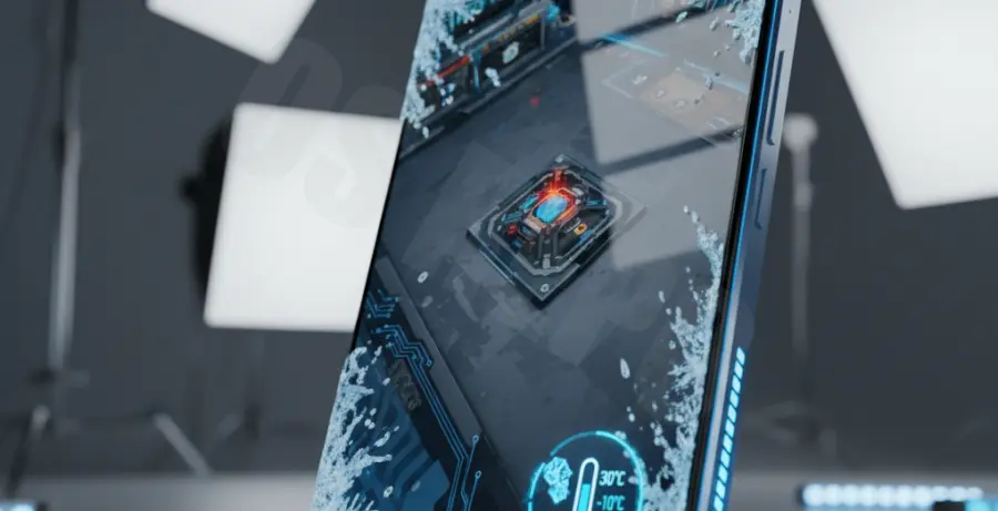 Android 15 smartphone being cooled down during gaming.