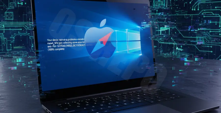 Windows 10 laptop displaying Safari Blue Screen error.