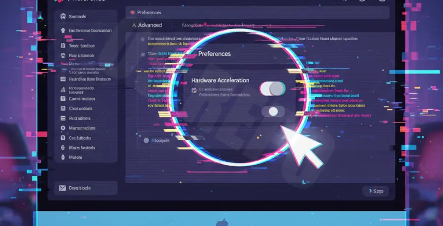 Slack desktop application showing the hardware acceleration setting being toggled off to fix screen flickering.
