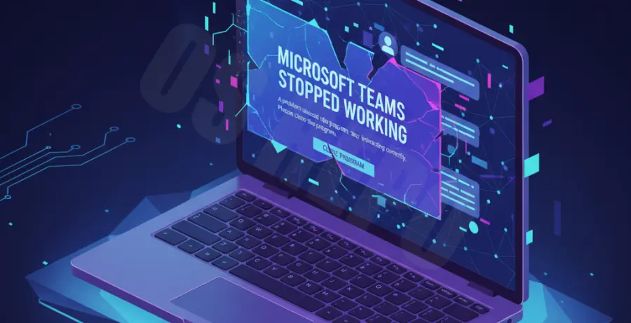 Microsoft Teams application crashing on a laptop screen when starting a video call.