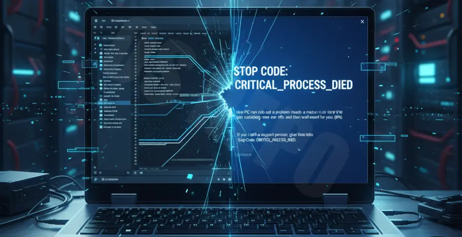Visual Studio Code interface crashing into a Windows Blue Screen of Death.
