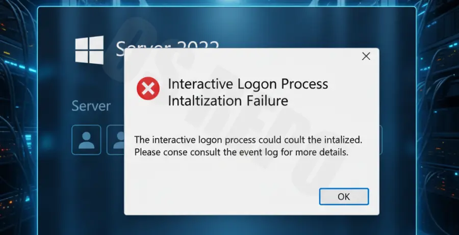 Windows Server 2022 Interactive Logon Process Initialization Failed Error Screen.